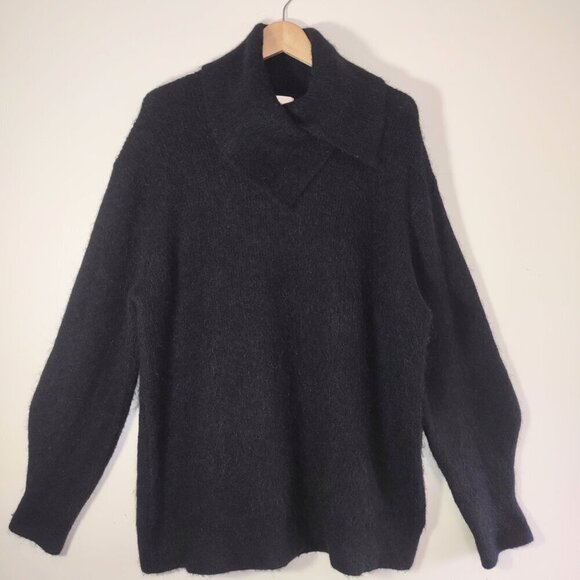 H&M Alpaca & Wool Split Cowl Neck Sweater Relaxed Fit Soft Knit Women Large  EUC - Picture 1 of 11